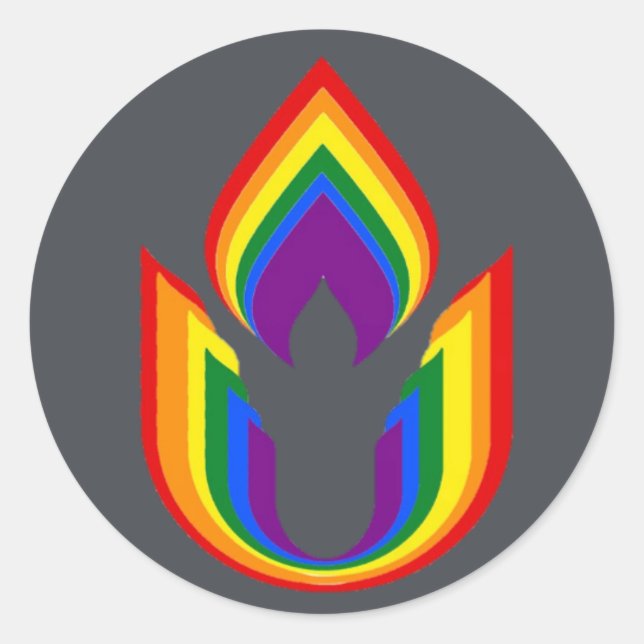Sticker Rond LGBTQ Universalisme unitaire calice flamboyant (Devant)