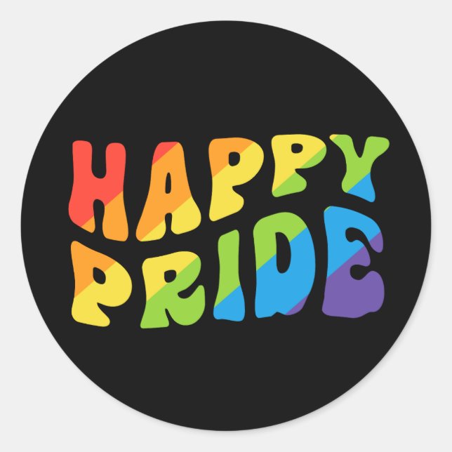 Sticker Rond LGBTQIA Rainbow Retro Happy Pride Mois (Devant)