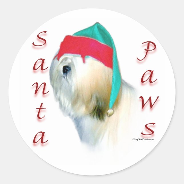 Sticker Rond Lhasa Apso Père Noël Paws (Devant)