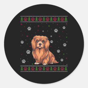 Sticker Rond Lhasa Apso Sweat de Noël Xmas Animal Chien L