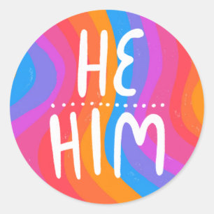 Sticker Rond LHE/HIM Pronounounounounounounes Rainbow Handlette