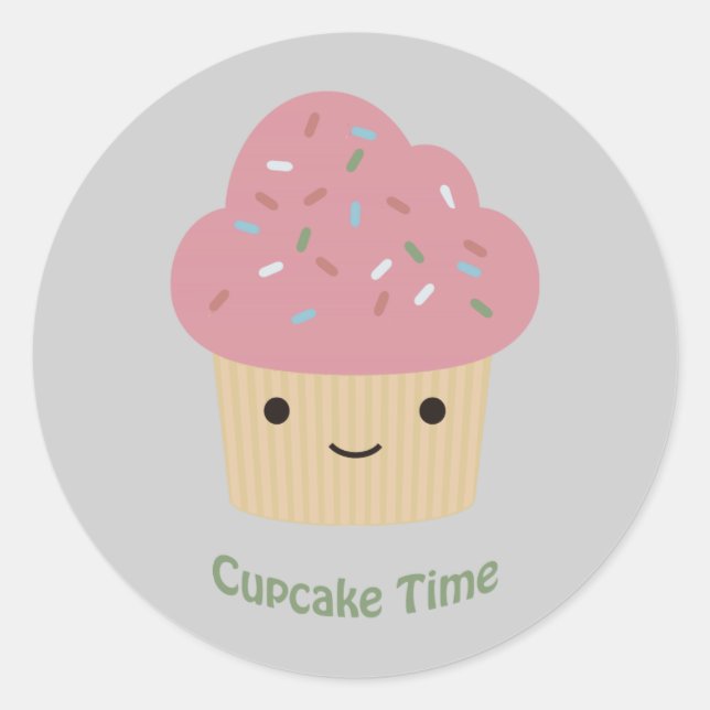 Sticker Rond L'heure du gâteau ! Cute Cupcake rose (Devant)