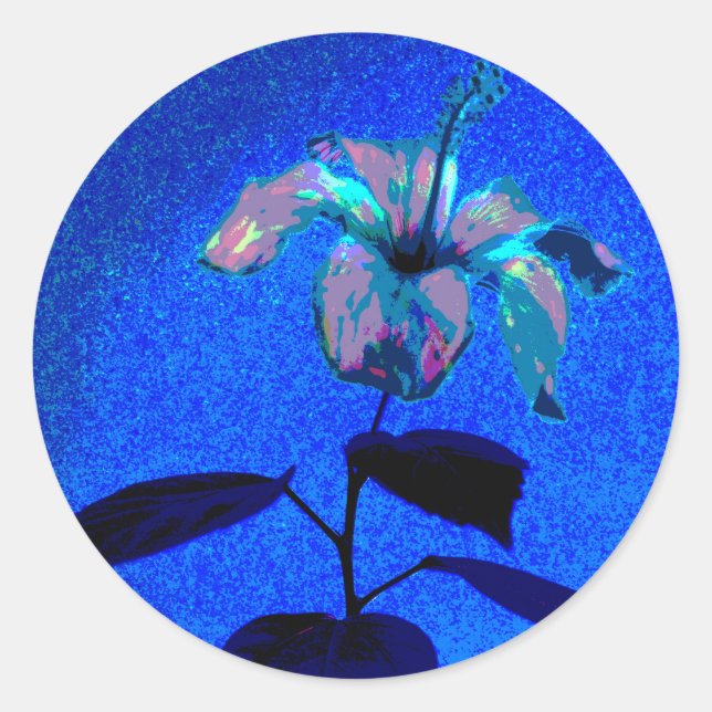 Sticker Rond L'Hibiscus Iridescendant Fleur Bleu rose (Devant)