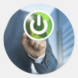 Sticker Rond L'homme appuie sur le bouton d'alimentation arrièr