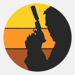 Sticker Rond L'homme avec la silhouette d'arme à feu