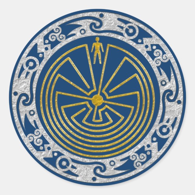 Sticker Rond L'homme dans le Maze - Ornement or argent (Devant)