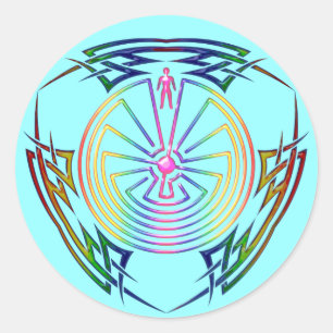 Sticker Rond L'homme dans le Maze - Tribal Tattoo coloré
