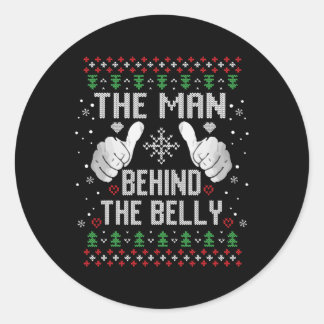 Sticker Rond L'Homme De Noël Derrière Le Ventre Papa Grossesse 