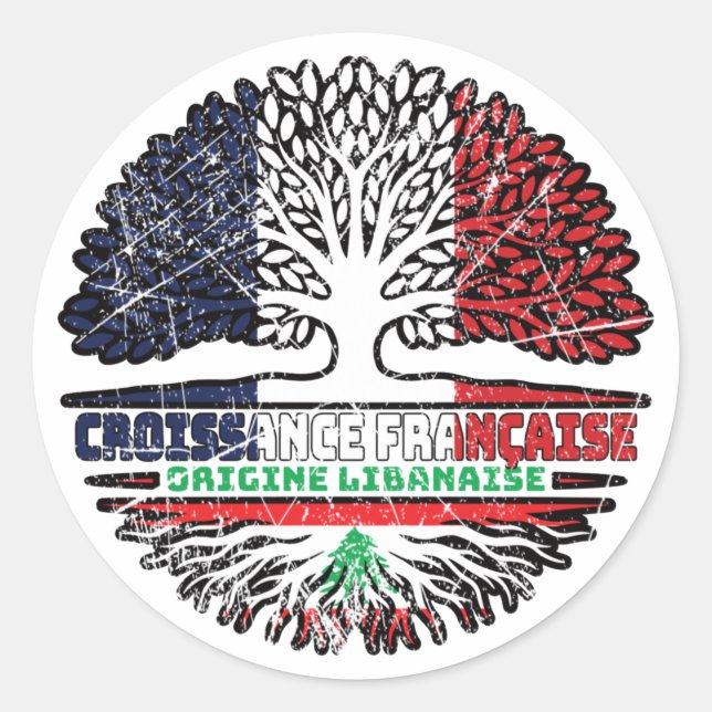Sticker Rond Liban FRANÇAIS Drapeau des racines d'arbres (Devant)