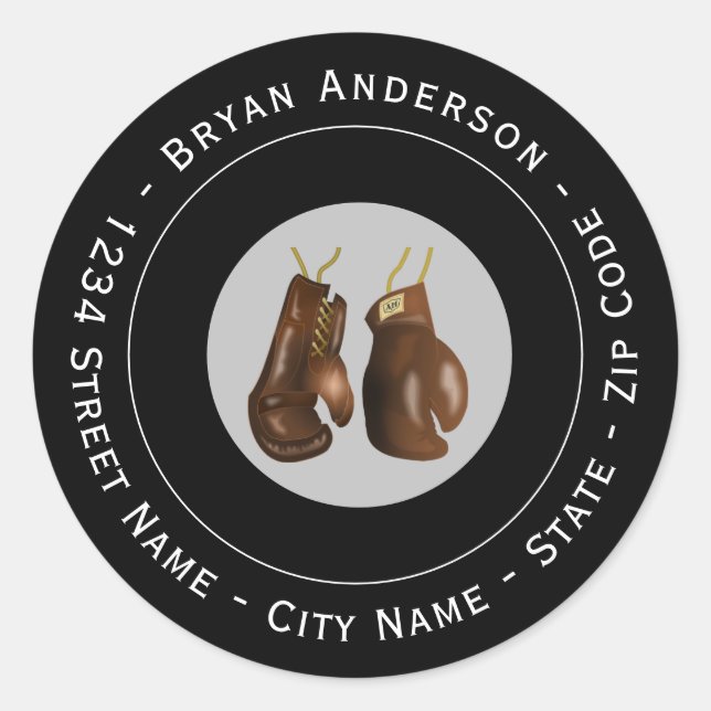 Sticker Rond Libellé de l'adresse de retour des gants de boxe (Devant)