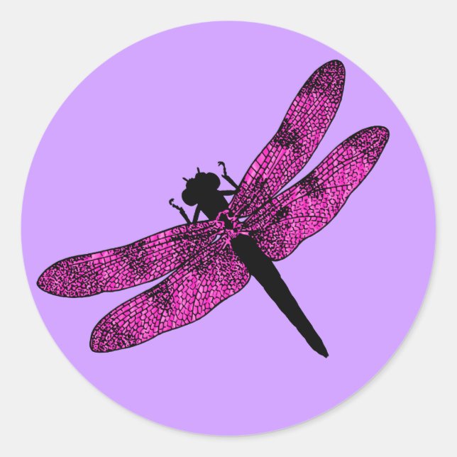 Sticker Rond Libellule à ailes roses (Devant)
