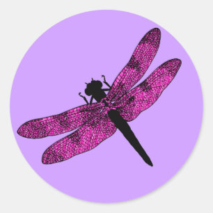 Sticker Rond Libellule à ailes roses
