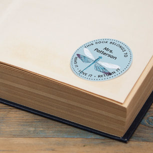 Sticker Rond Libellule Ce livre appartient à Personnalisé