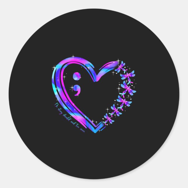 Sticker Rond Libellule cœur violet sarcelle de sensibilisation  (Devant)