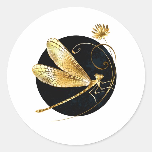 Sticker Rond libellule d'or en cercle noir (Devant)
