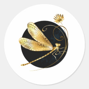 Sticker Rond libellule d'or en cercle noir