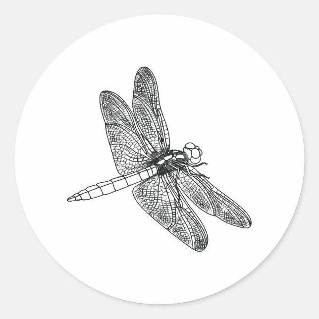 Sticker Rond libellule en lignes et couleur noire (Devant)
