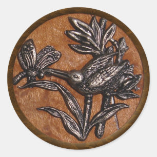 Sticker Rond Libellule et oiseau de ronflement