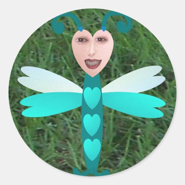 Sticker Rond Libellule heureuse (Devant)