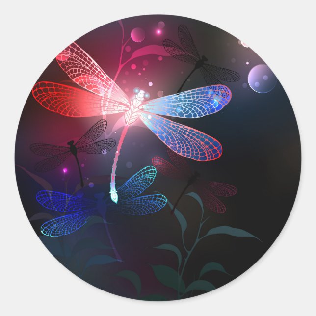 Sticker Rond libellule rouge brillante (Devant)