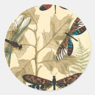Sticker Rond Libellules colorées flottant au-dessus du feuille