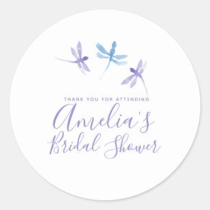 Sticker Rond Libellules peintes à la main Violet  Baby Shower d
