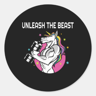 Sticker Rond Libérez La Bête - Unicorn Gym Rat Magique Étincell