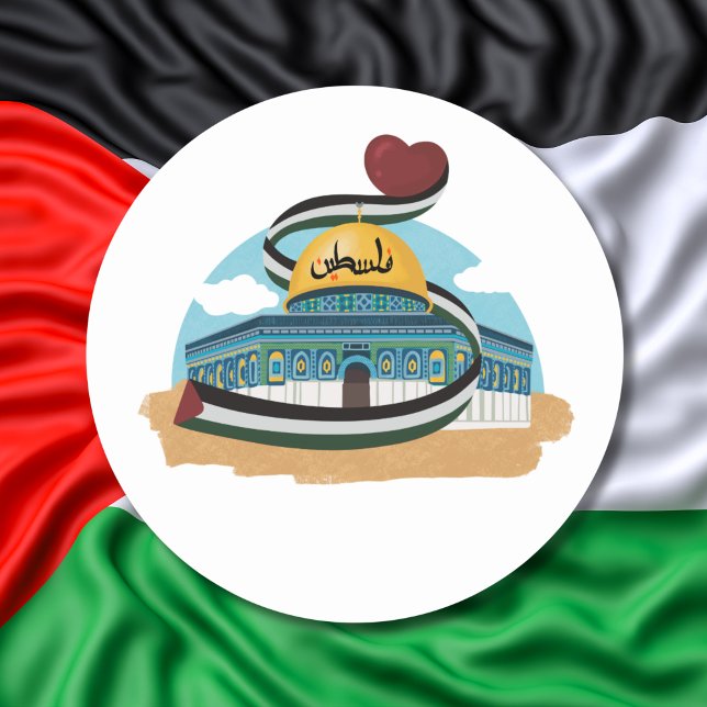 Sticker Rond Libérez la Palestine Drapeau Al Aqsa Dôme du Rock  (Créateur téléchargé)