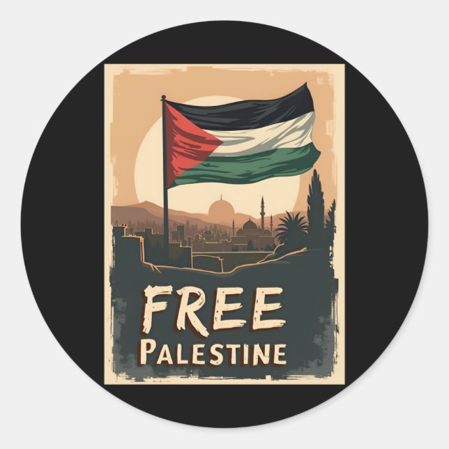 Sticker Rond Libérez le drapeau palestinien de la Palestine ave (Devant)