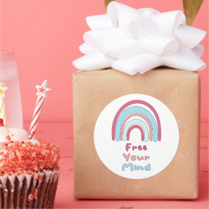 Sticker Rond Libérez votre esprit motivationnel coloré boho arc