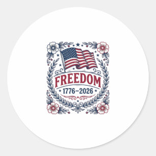 Sticker Rond Liberté 1776 Chemise Fleurie Drapeau Patriotique V