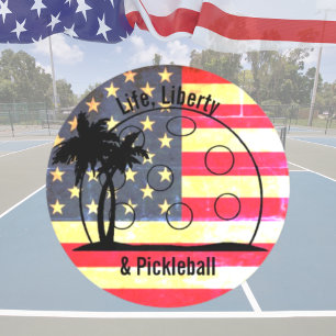 Sticker Rond Liberté de vie et Pickleball Patriotique