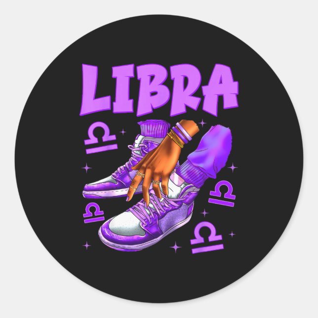 Sticker Rond Libra Girl Birthday Black Woman Sneakers Zodiac Si (Devant)