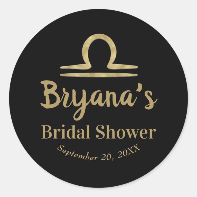 Sticker Rond LIBRA Or Zodiaque Septembre Octobre Baby Shower (Devant)