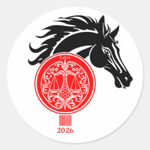 Sticker Rond Libra x Année du Cheval 2026