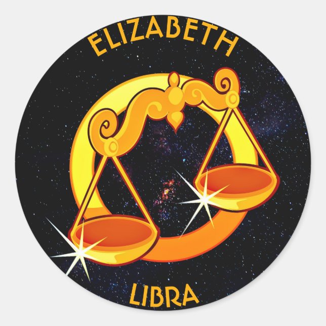 Sticker Rond Libra Zodiac Anniversaire Connexion Avec Votre Nom (Devant)