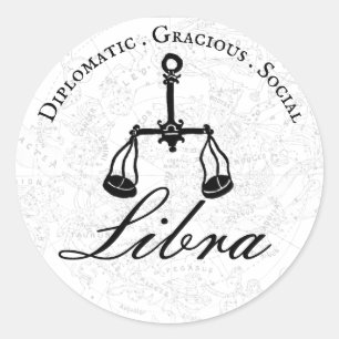 Sticker Rond Libra Zodiac Astrologie Personnalité Noir Blanc