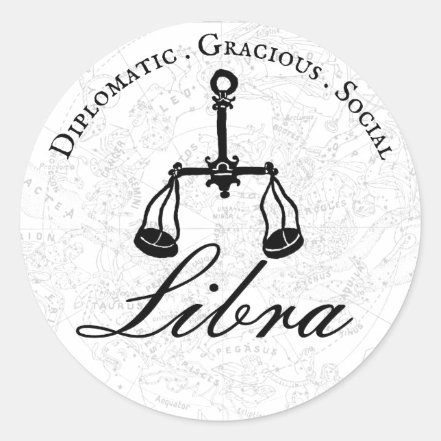 Sticker Rond Libra Zodiac Astrologie Personnalité Noir Blanc (Devant)