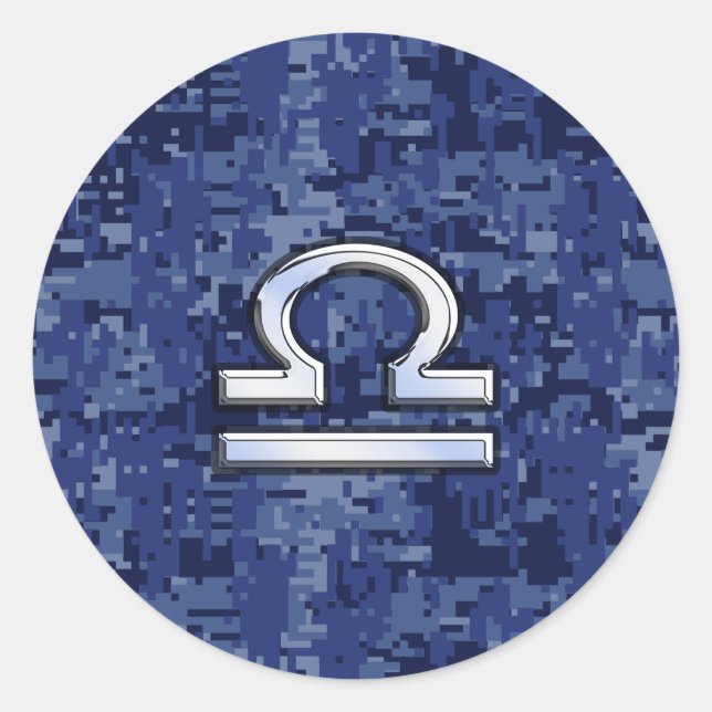 Sticker Rond Libra Zodiac Connexion Camouflage numérique bleu (Devant)
