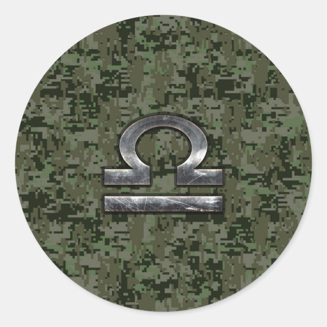 Sticker Rond Libra Zodiac Connexion Woodland Green camo numériq (Devant)