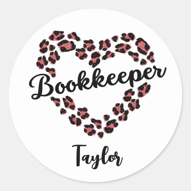 Sticker Rond Libraire Leopard Coeur Cadre Blanc (Devant)