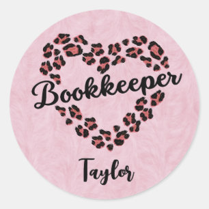 Sticker Rond Libraire Leopard Coeur Cadre rose