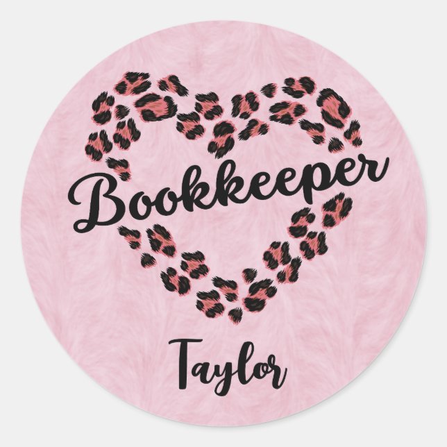 Sticker Rond Libraire Leopard Coeur Cadre rose (Devant)