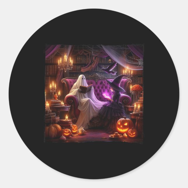 Sticker Rond Librairie éffrayante Haunted Halloween Librairie V (Devant)