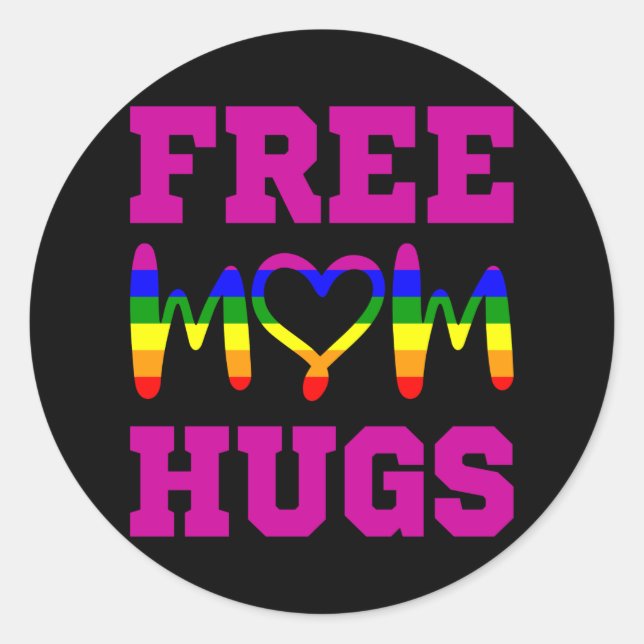 Sticker Rond LIBRE MOM HUGS LGBT Pride Moth LGBTQ Rainbow Flag (Devant)