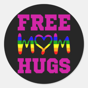 Sticker Rond LIBRE MOM HUGS LGBT Pride Moth LGBTQ Rainbow Flag