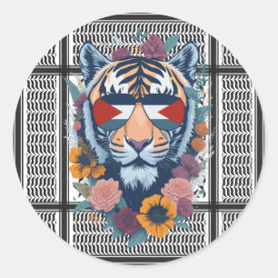 Sticker Rond Libre Palestine ARABE AVEC CARTE tigre 