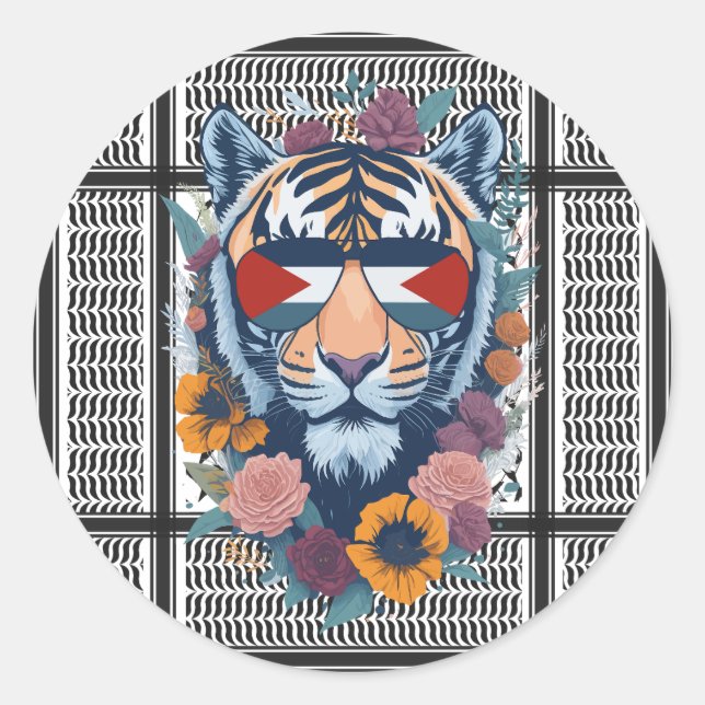 Sticker Rond Libre Palestine ARABE AVEC CARTE tigre  (Devant)