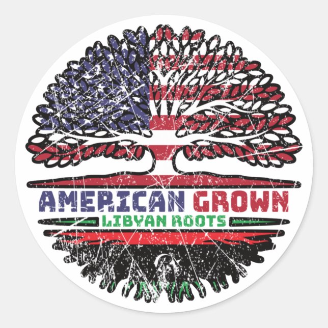 Sticker Rond Libya Libyan US American USA United States Tree (Devant)