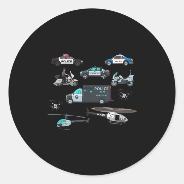 Sticker Rond Lice Vehicles Cop Helicopter Toddlers Kids Women M (Devant)